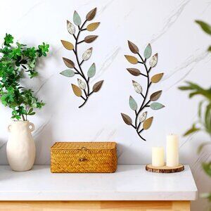 Metal Tree Leaf Wall Decor Vine Olive Branch Leaf Wall Art 2 Pieces